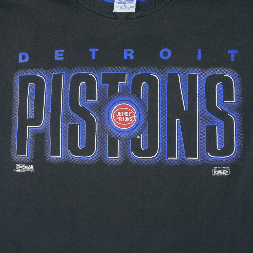 NBA (Salem) - Black Detroit Pistons T-Shirt 1991 Large Vintage Retro Basketball