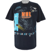 NHL (Salem) - Black San Jose Sharks Fire On Ice T-Shirt 1990s X-Large Vintage Retro Hockey