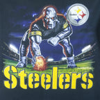 NFL (Liquid Blue) - Pittsburgh Steelers Big Logo T-Shirt 1990s Large Vintage Retro Football