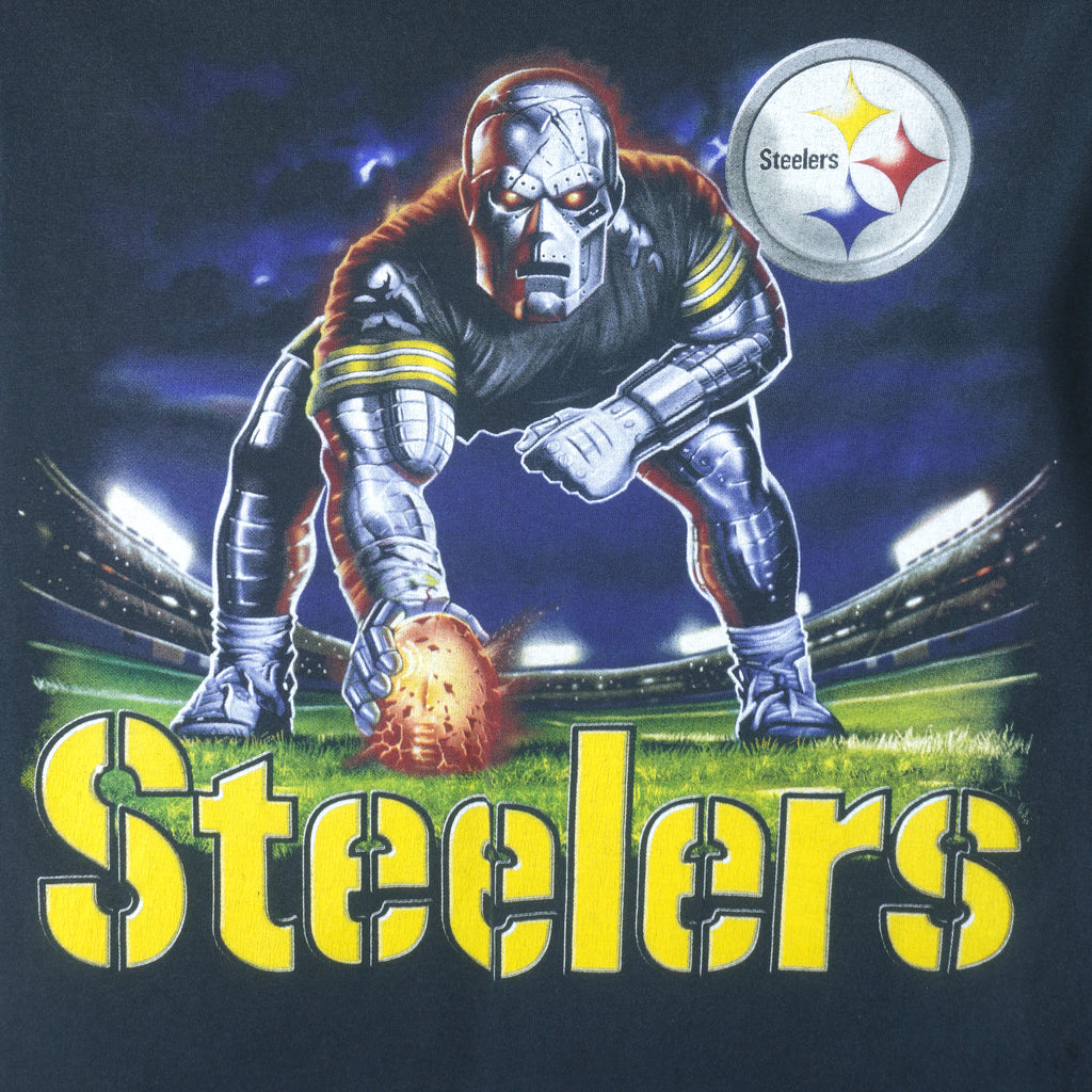 NFL (Liquid Blue) - Pittsburgh Steelers Big Logo T-Shirt 1990s Large Vintage Retro Football