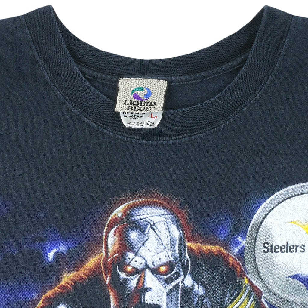NFL (Liquid Blue) - Pittsburgh Steelers Big Logo T-Shirt 1990s Large Vintage Retro Football