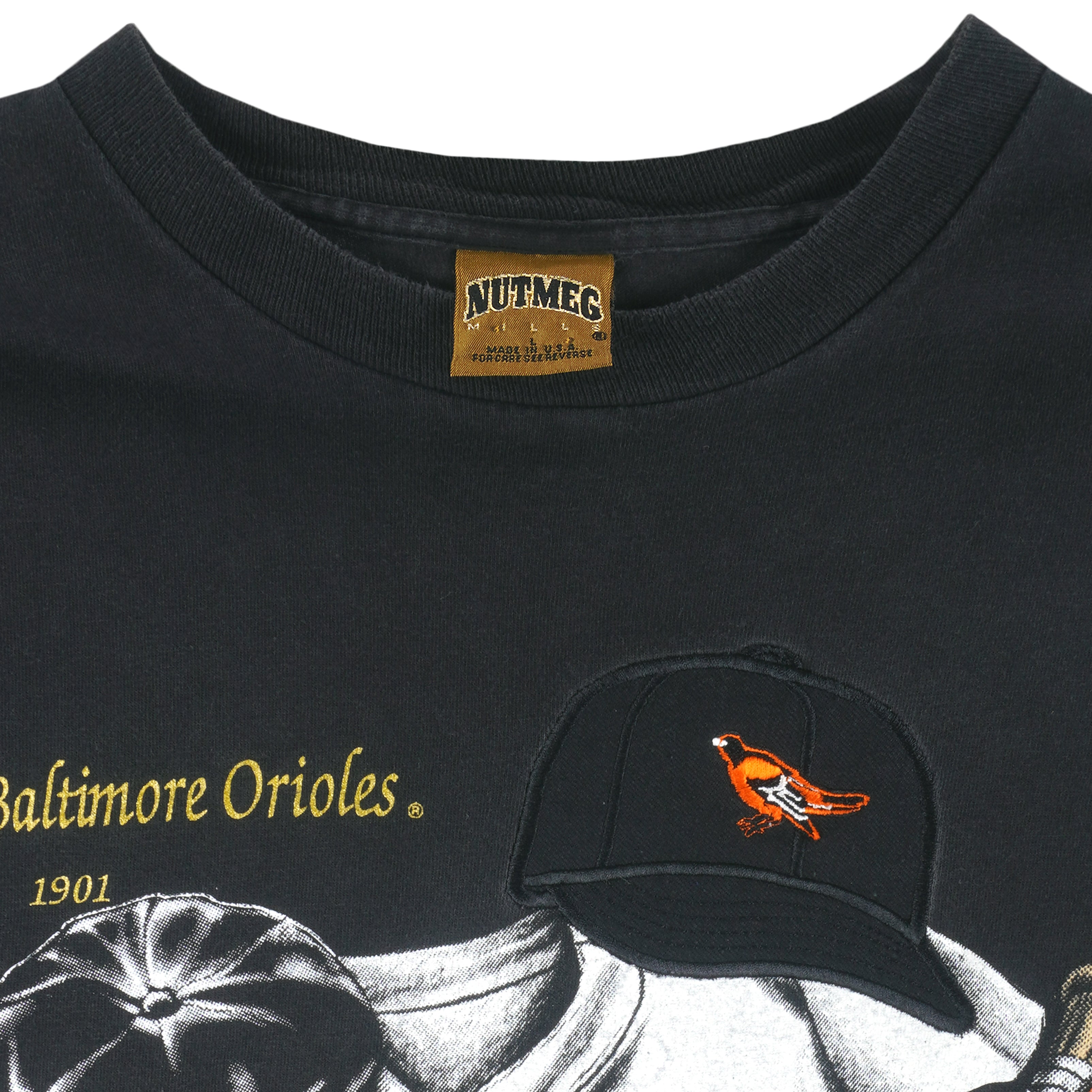 MLB (Nutmeg) - Baltimore Orioles Embroidered T-Shirt 1990s Large Vintage Retro Baseball