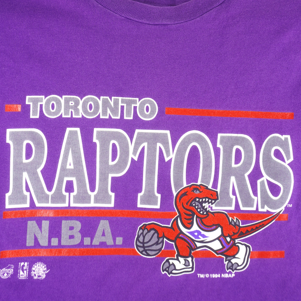 NBA (Discus Athletic) - Toronto Raptors Big Logo T-Shirt 1994 Large Vintage Retro Basketball