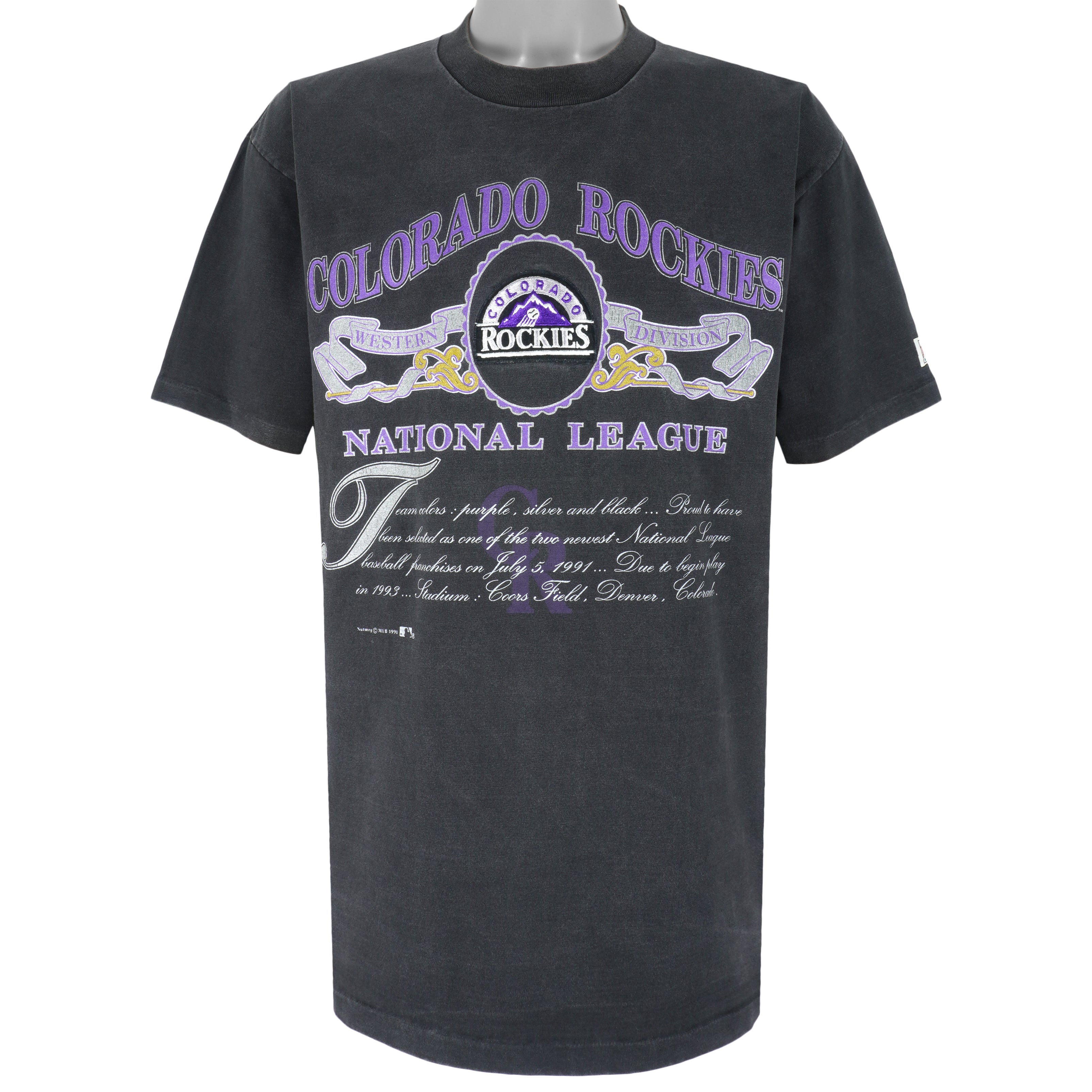 Vintage 90s T-shirt Colorado ROCKIES Baseball Nutmeg Mlb Black