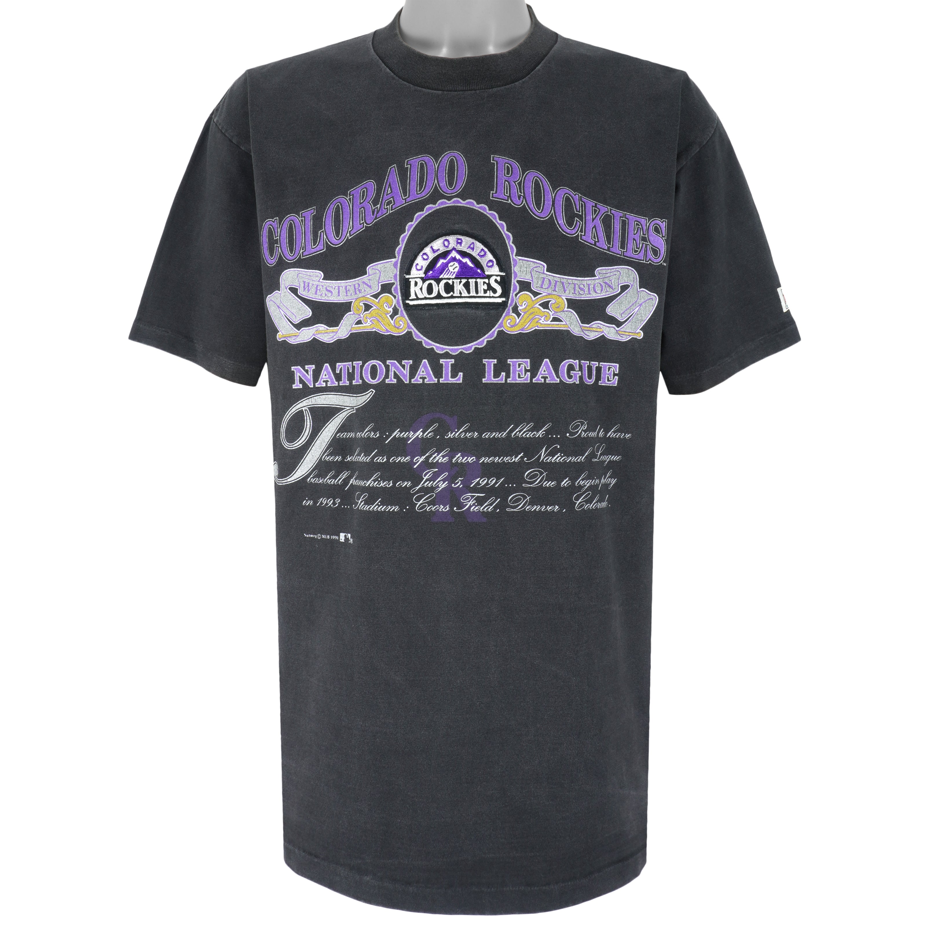 MLB (Nutmeg) - Colorado Rockies National League T-Shirt 1991 X-Large Vintage Retro Baseball