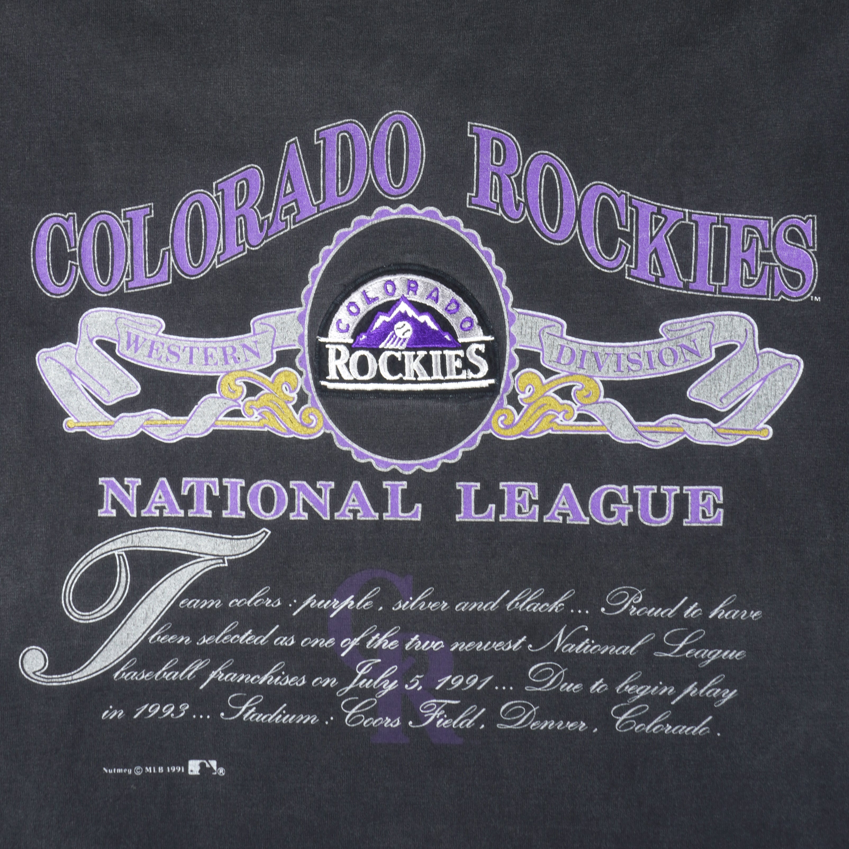 MLB (Nutmeg) - Colorado Rockies National League T-Shirt 1991 X-Large Vintage Retro Baseball