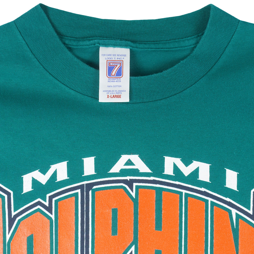 NFL (Logo 7) - Miami Dolphins Big Logo T-Shirt 1990s X-Large Vintage Retro Football
