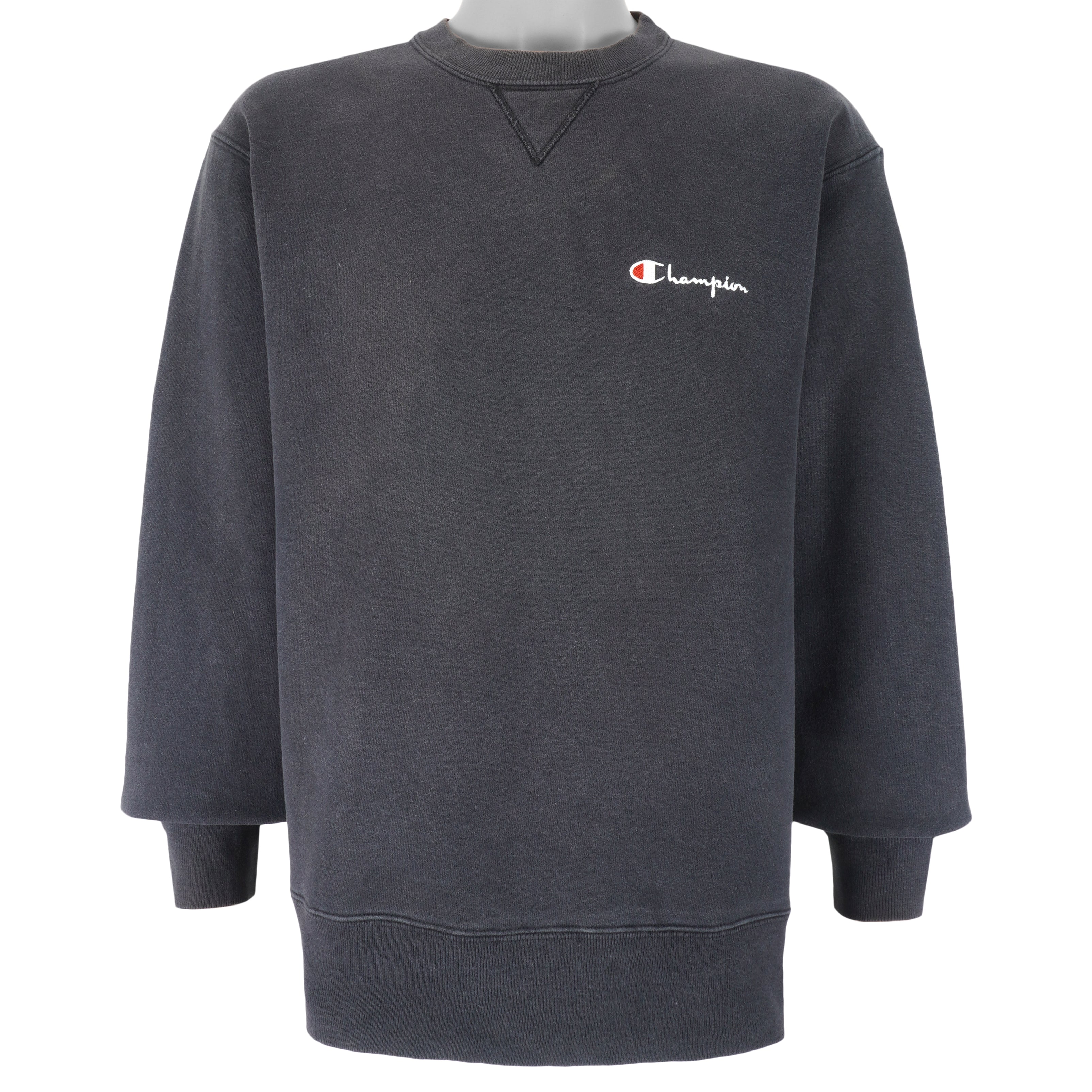 Champion - Black Classic Crew Neck Sweatshirt 1990s Large Vintage Retro