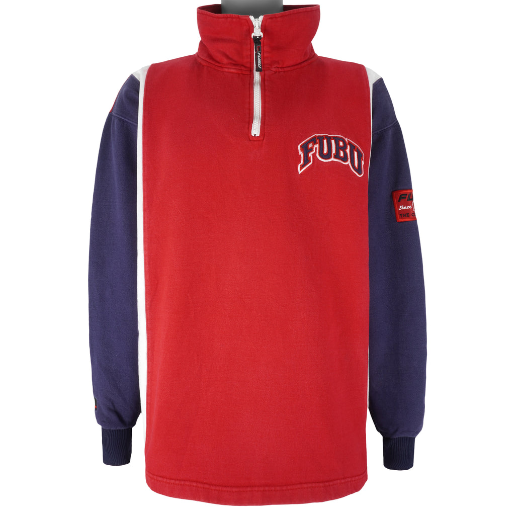 FUBU - Blue & Red Embroidered Sweatshirt 1990s Large Vintage Retro
