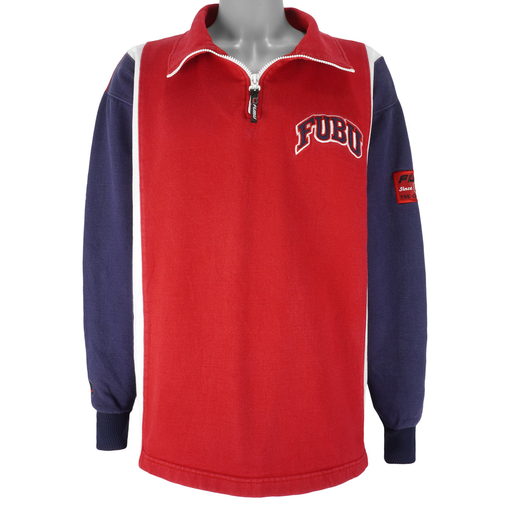 FUBU - Blue & Red Embroidered Sweatshirt 1990s Large Vintage Retro