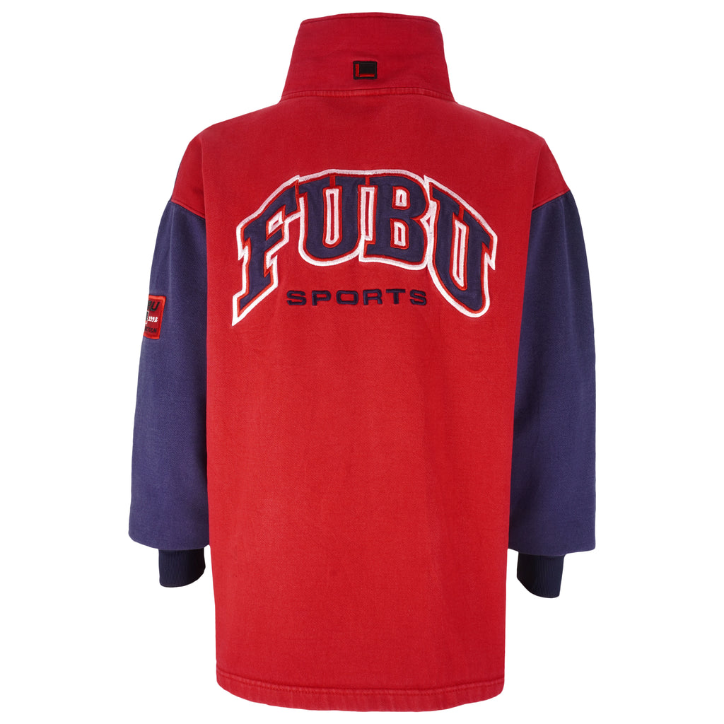 FUBU - Blue & Red Embroidered Sweatshirt 1990s Large Vintage Retro