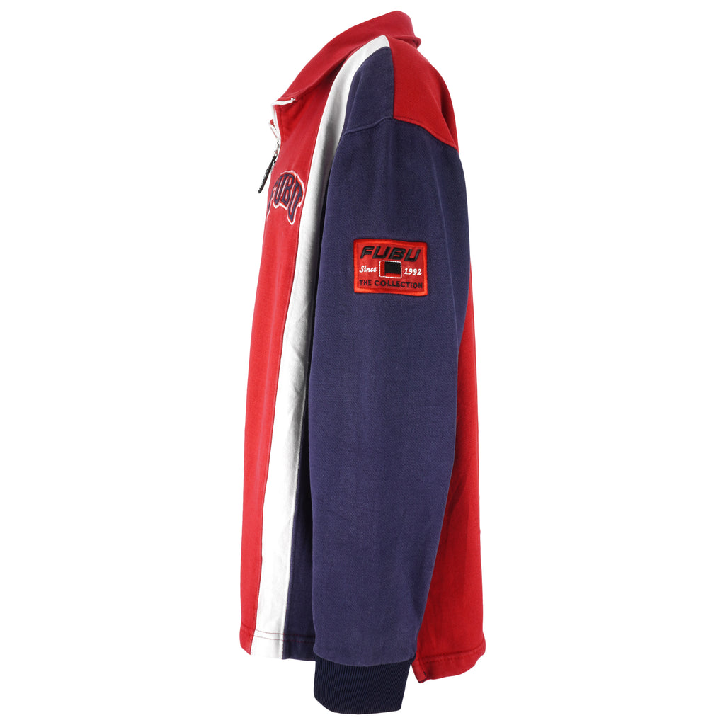 FUBU - Blue & Red Embroidered Sweatshirt 1990s Large Vintage Retro