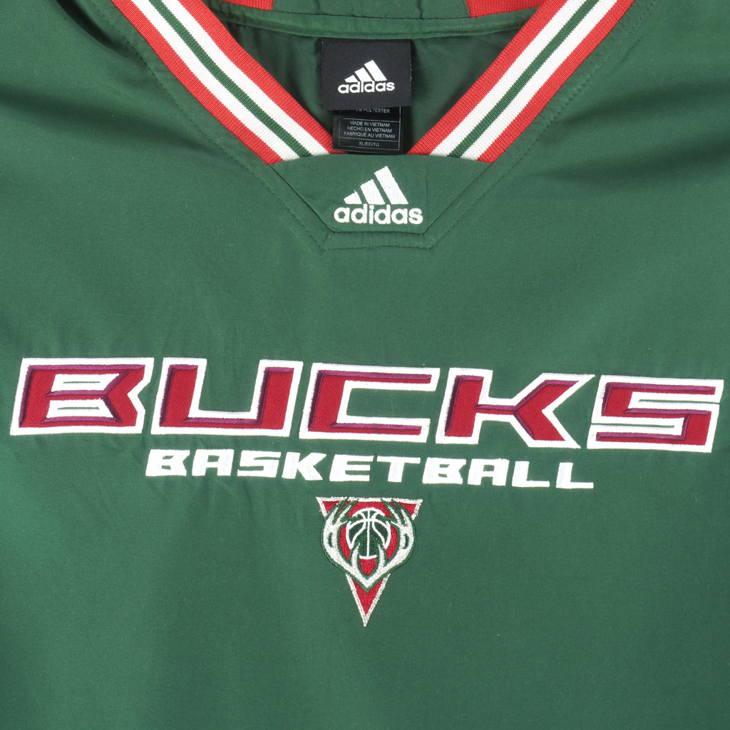 Adidas - Green Milwaukee Bucks Embroidered Windbreaker 1990s X-Large Vintage Retro Basketball