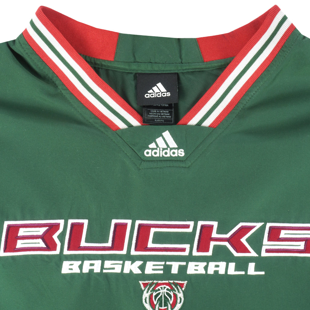 Adidas - Green Milwaukee Bucks Embroidered Windbreaker 1990s X-Large Vintage Retro Basketball