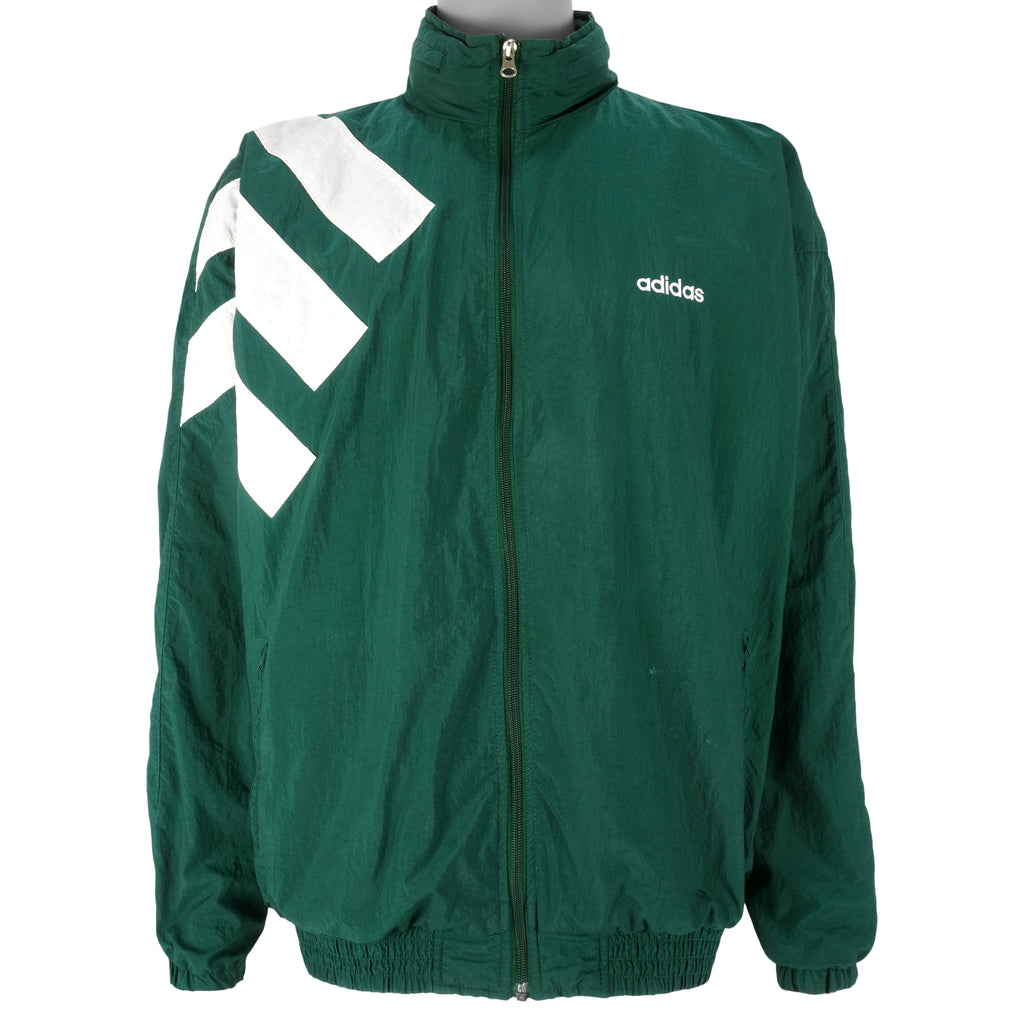 Adidas - Green Zip-Up Windbreaker 1990s Large Vintage Retro