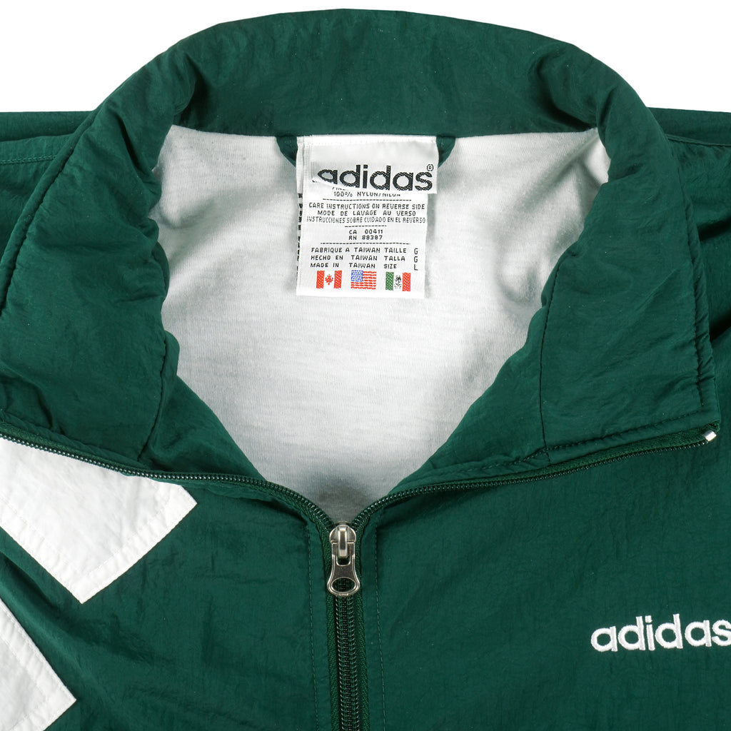 Adidas - Green Zip-Up Windbreaker 1990s Large Vintage Retro