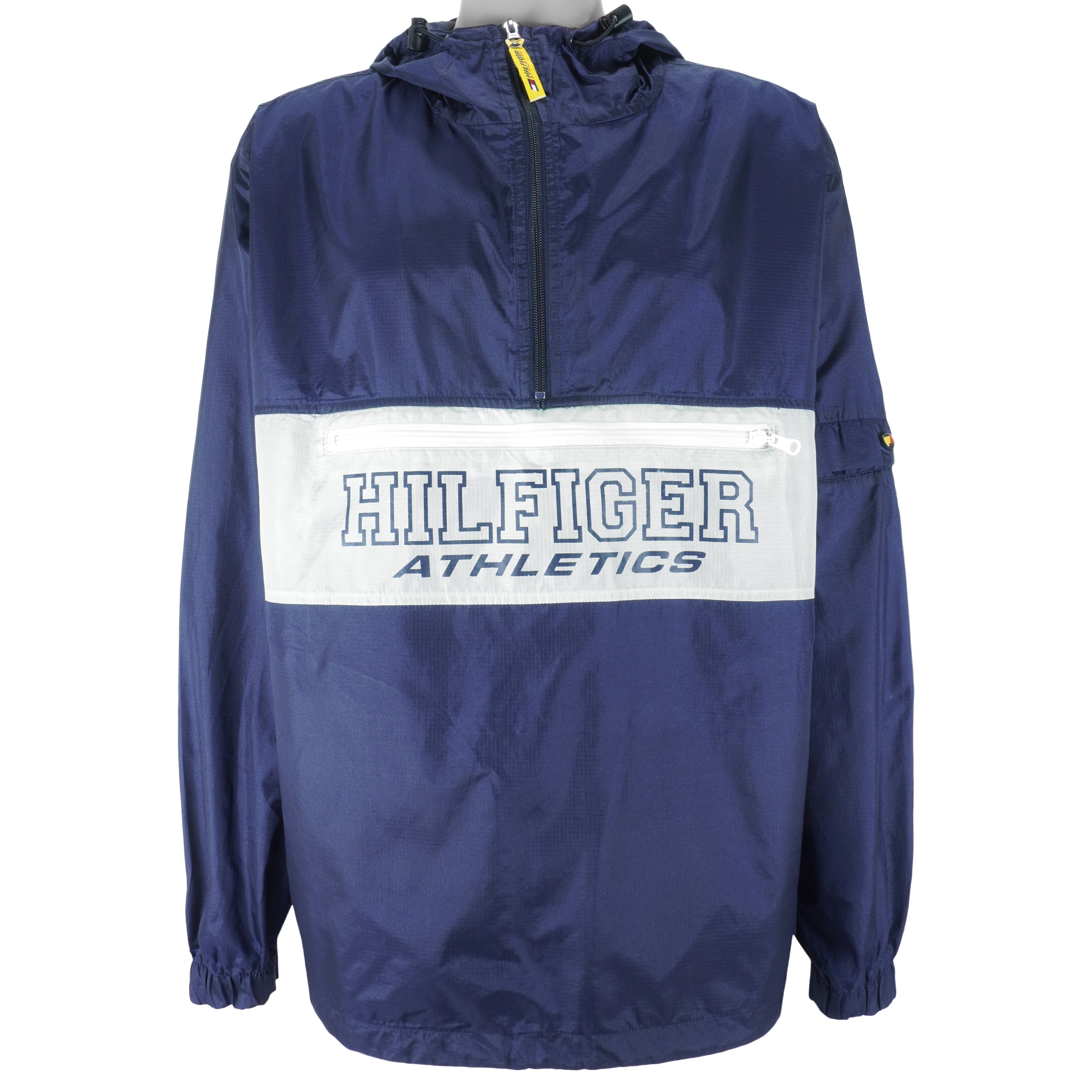 Tommy Hilfiger - Blue 1/4 Zip Hooded Jacket 1990s X-Large Vintage Retro