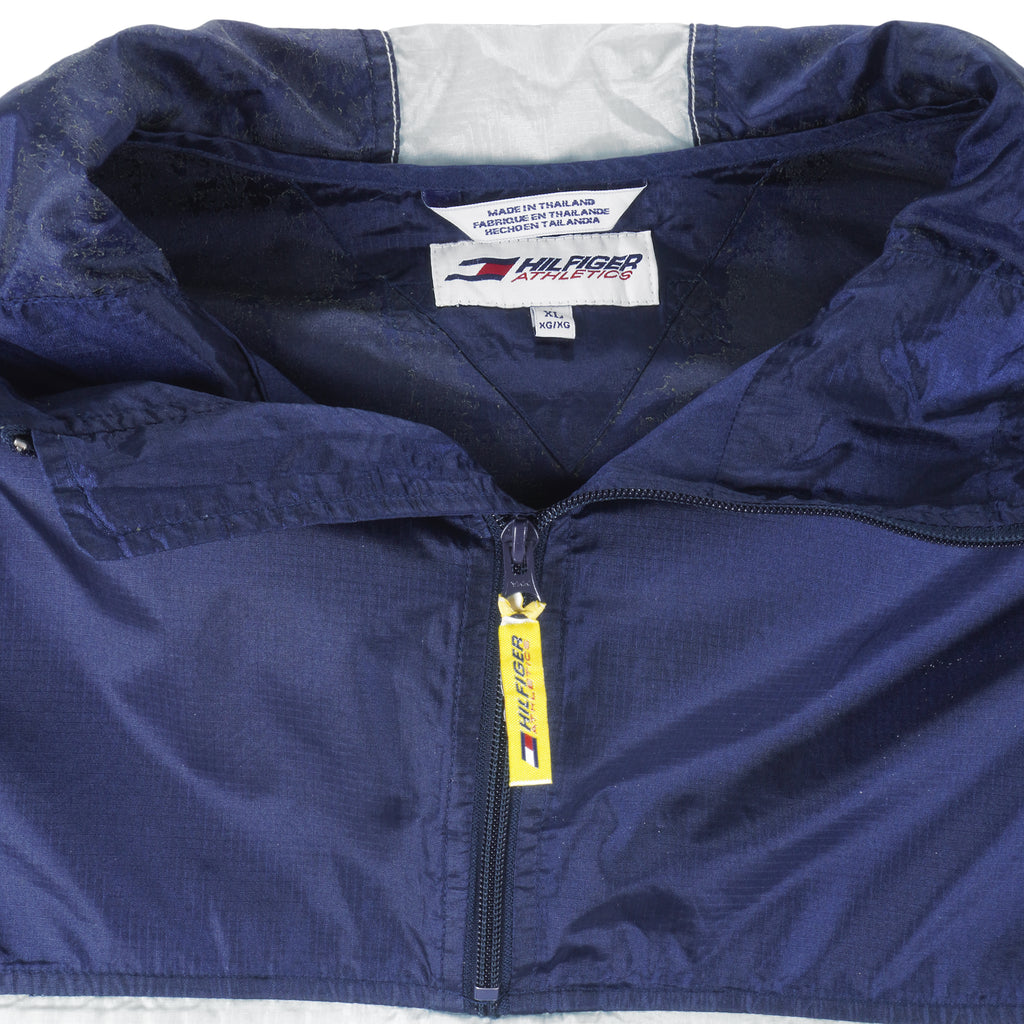 Tommy Hilfiger - Blue 1/4 Zip Hooded Jacket 1990s X-Large Vintage Retro