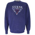 Guess - Blue Embroidered Crew Neck Sweatshirt 1990s Large Vintage Retro