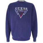 Guess - Blue Embroidered Crew Neck Sweatshirt 1980s Large