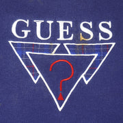 Guess - Blue Embroidered Crew Neck Sweatshirt 1990s Large Vintage Retro