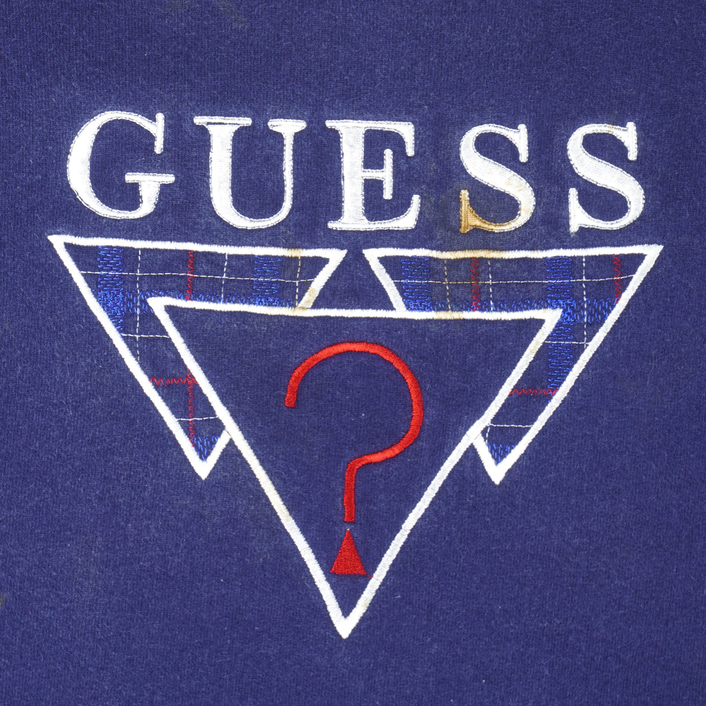 Guess - Blue Embroidered Crew Neck Sweatshirt 1990s Large Vintage Retro
