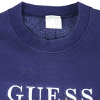 Guess - Blue Embroidered Crew Neck Sweatshirt 1990s Large Vintage Retro