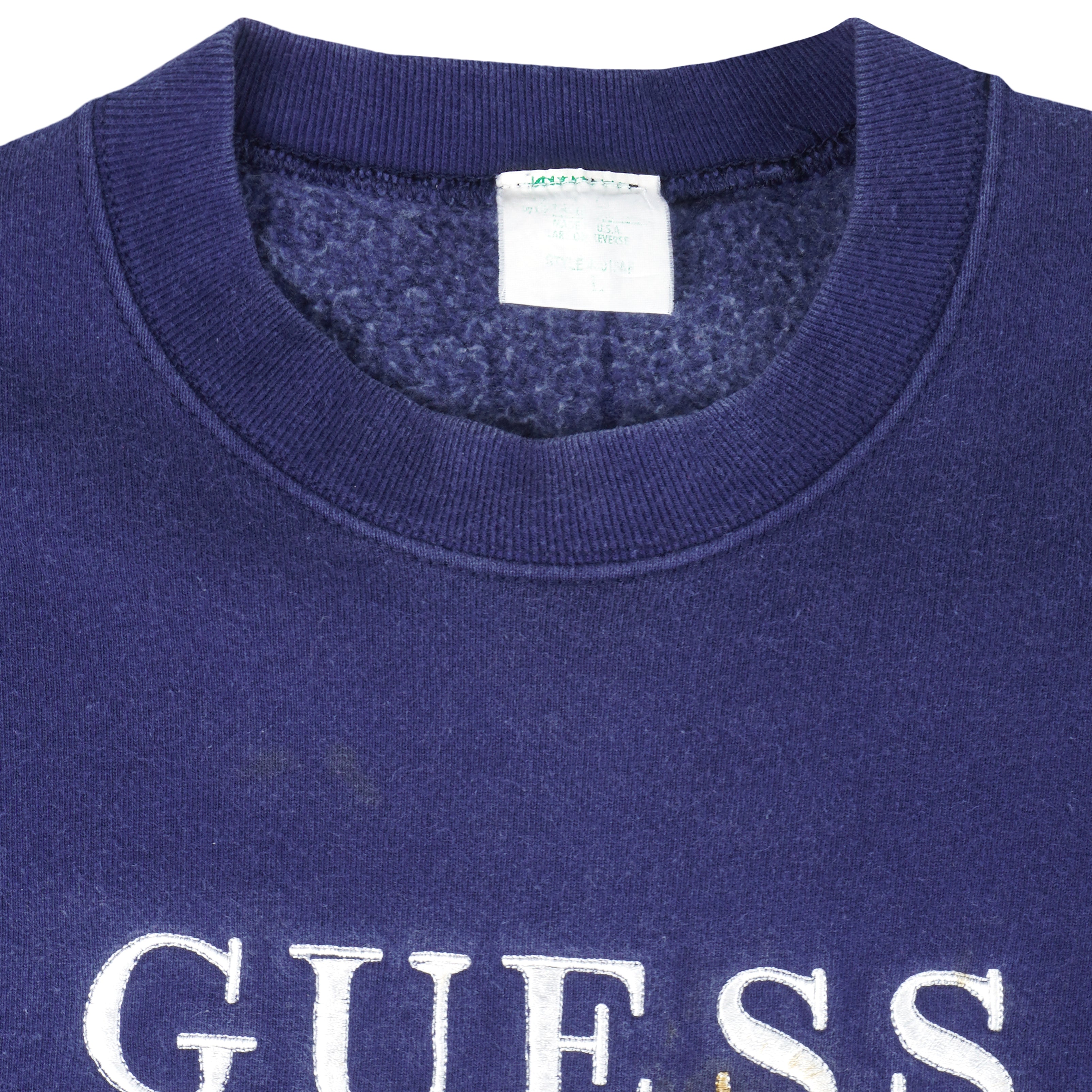 Guess - Blue Embroidered Crew Neck Sweatshirt 1990s Large Vintage Retro