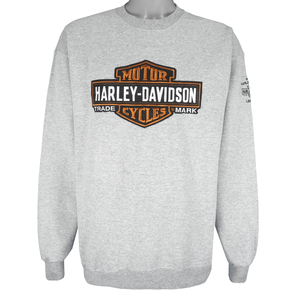 Harley Davidson - Trade Mark Embroidered Crew Neck Sweatshirt 1990s Large Vintage Retro
