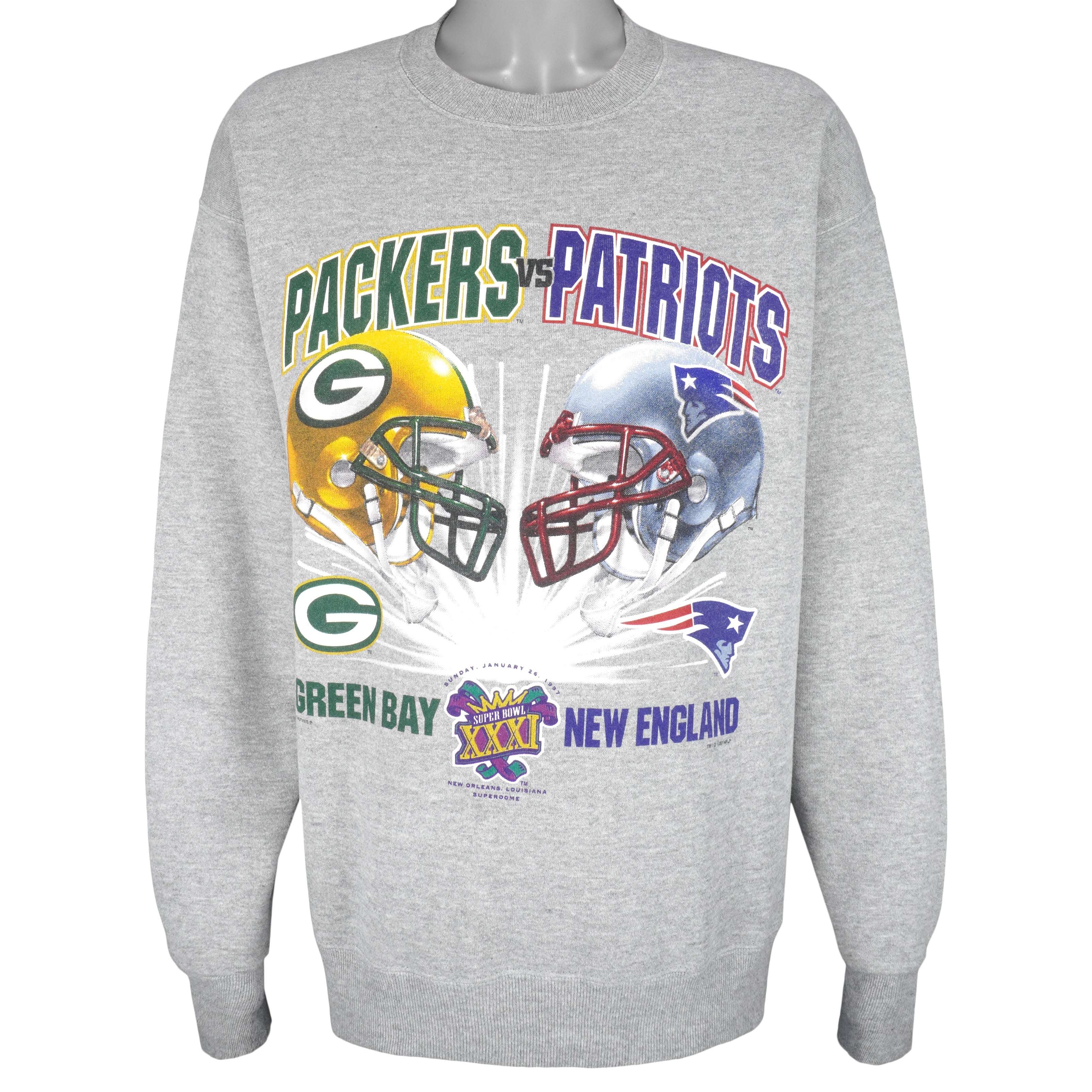 NFL (Lee) - Packers VS Patriots Crew Neck Sweatshirt 1997 Large Vintage Retro Football