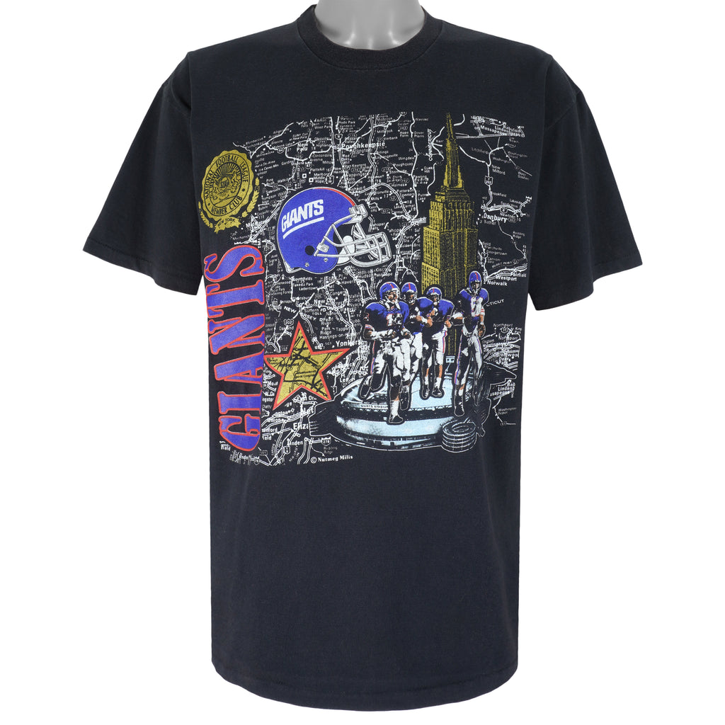 NFL (Nutmeg) - New York Giants City Stadium Map T-Shirt 1990s X-Large Vintage Retro Football