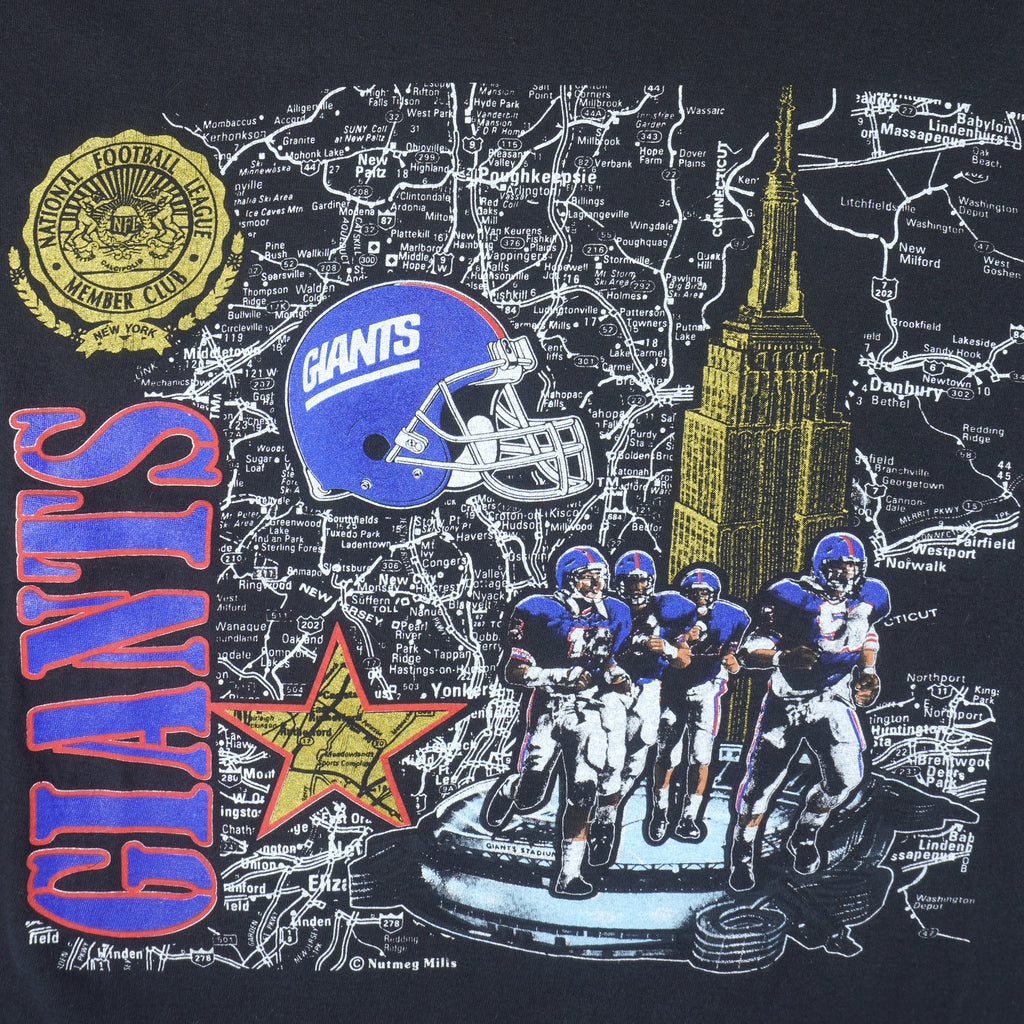 NFL (Nutmeg) - New York Giants City Stadium Map T-Shirt 1990s X-Large Vintage Retro Football
