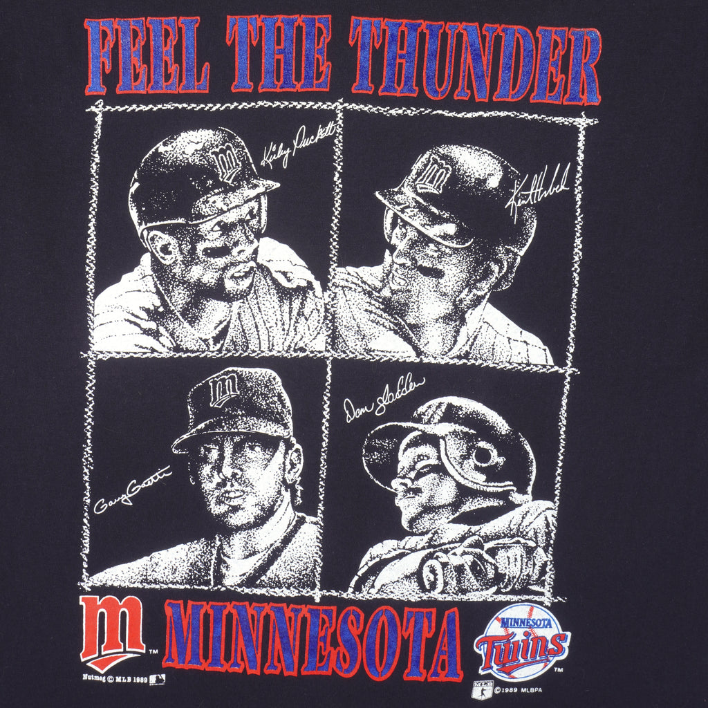 MLB (Nutmeg) - Feel The Thunder Twins Minnesota T-Shirt 1989 Large vintage Retro Baseball