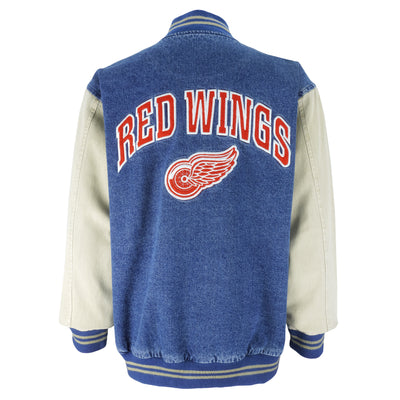 NHL (Lee) - Detroit Red Wings Embroidered Varsity Denim Jacket 1990s Medium