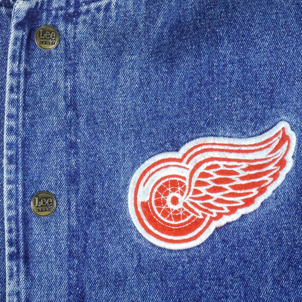 NHL (Lee) - Detroit Red Wings Embroidered Denim Bomber Jacket 1990s Medium Vintage Retro