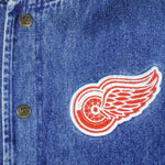 NHL (Lee) - Detroit Red Wings Embroidered Denim Bomber Jacket 1990s Medium Vintage Retro