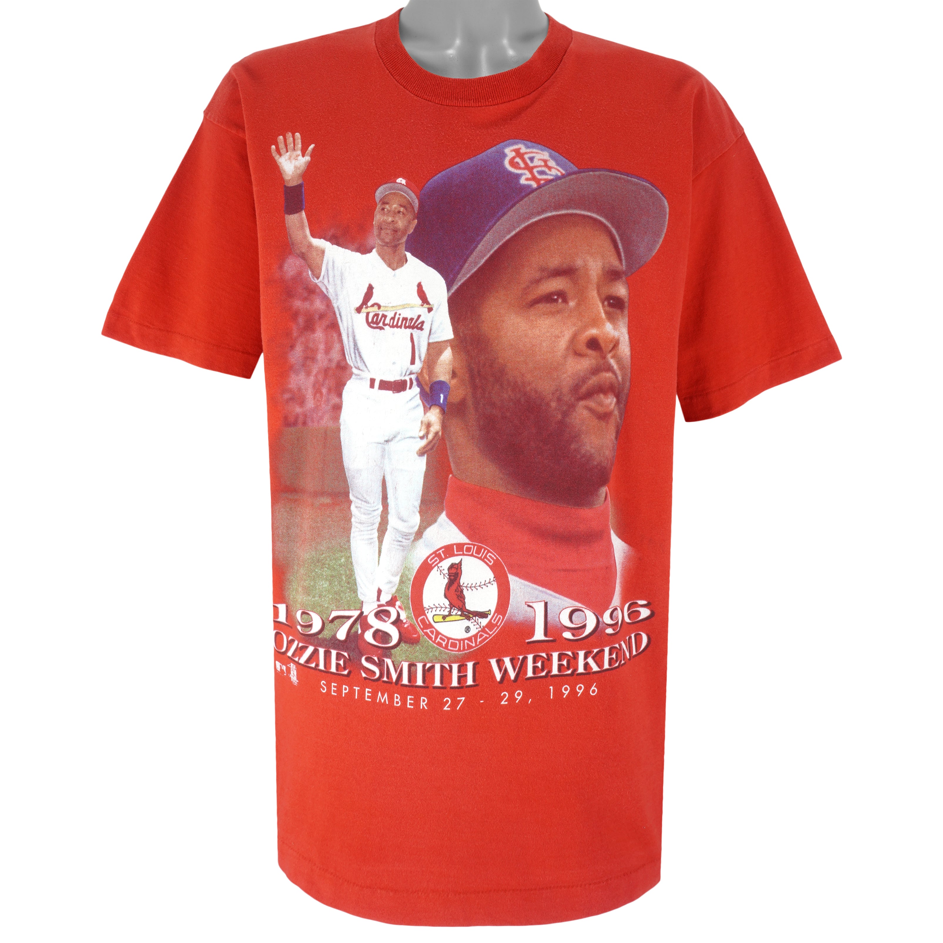 Vintage MLB (Pro Player) - St. Louis Cardinals Ozzie Smith Player's Stat T-Shirt 1996 Medium