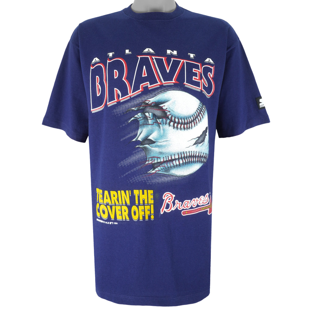 Starter - Atlanta Braves Tearin The Cover Off! T-Shirt 1994 Large Vintage Retro Baseball