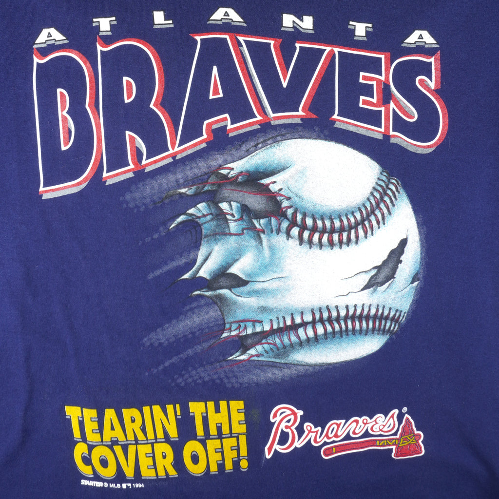 Starter - Atlanta Braves Tearin The Cover Off! T-Shirt 1994 Large Vintage Retro Baseball