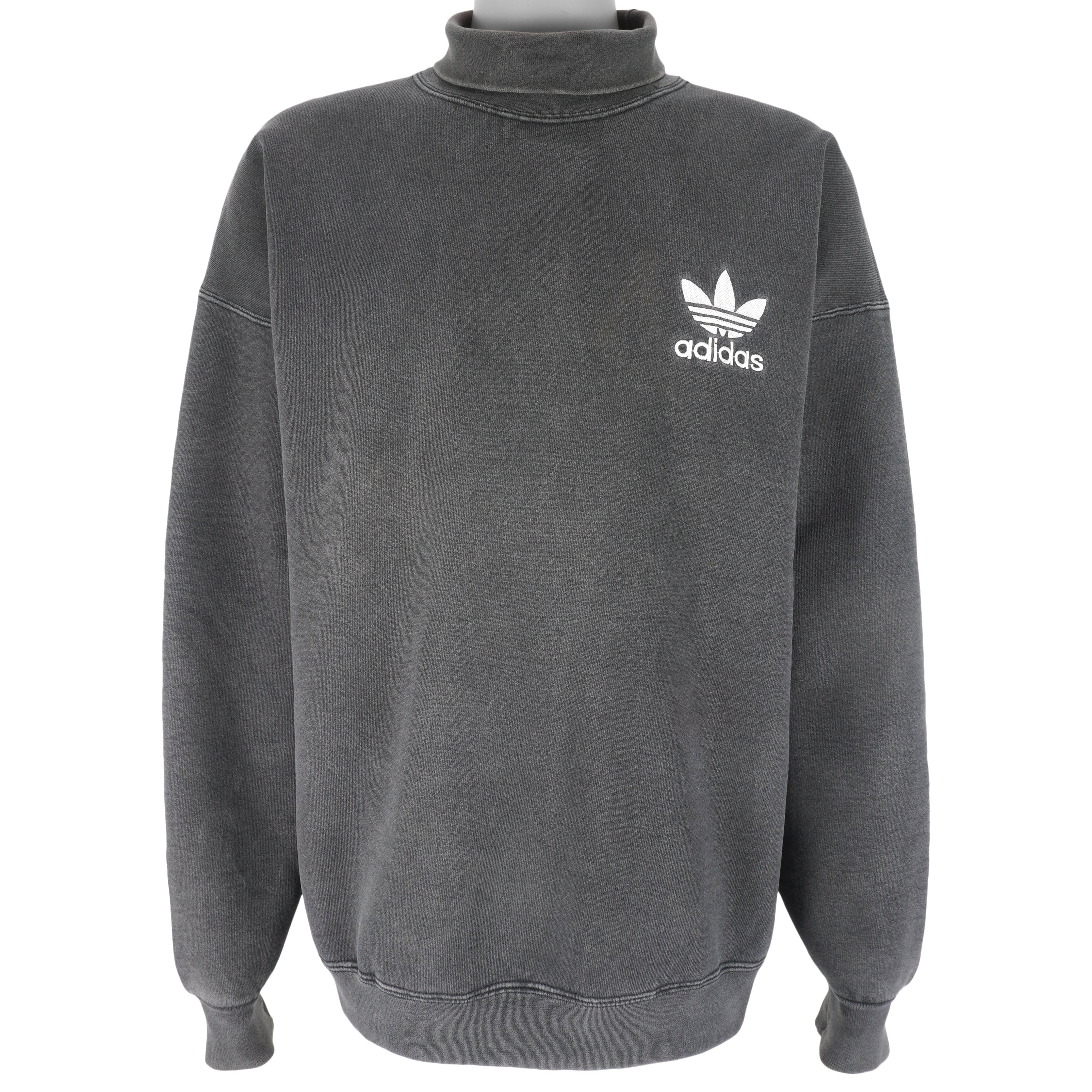 Adidas - ฺBlack Embroidered Turtleneck Sweatshirt 1990s X-Large Vintage Retro