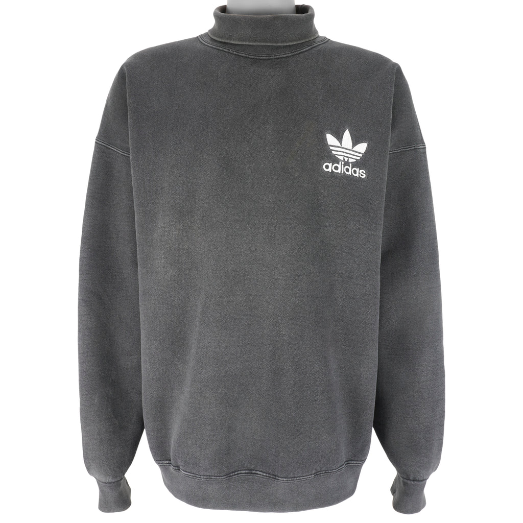 Adidas - ฺBlack Embroidered Turtleneck Sweatshirt 1990s X-Large Vintage Retro