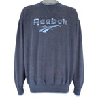 Reebok - Grey Embroidered Big Logo Crew Neck Sweatshirt 1990s X-Large Vintage Retro