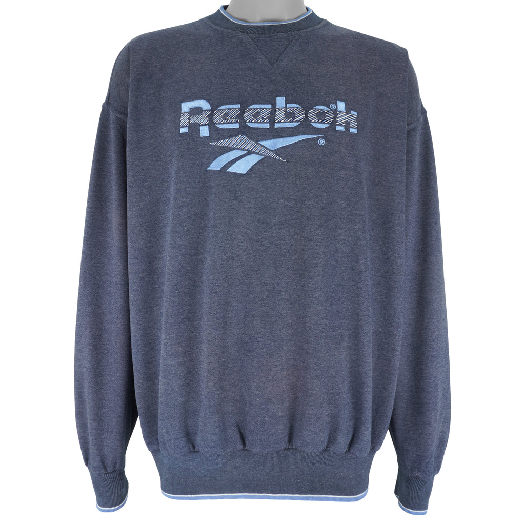 Reebok - Grey Embroidered Big Logo Crew Neck Sweatshirt 1990s X-Large Vintage Retro