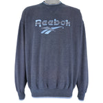 Reebok - Blue Big Logo Embroidered Crew Neck Sweatshirt 1990s X-Large