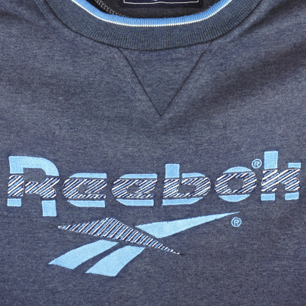 Reebok - Grey Embroidered  Big Logo Crew Neck Sweatshirt 1990s X-Large Vintage Retro