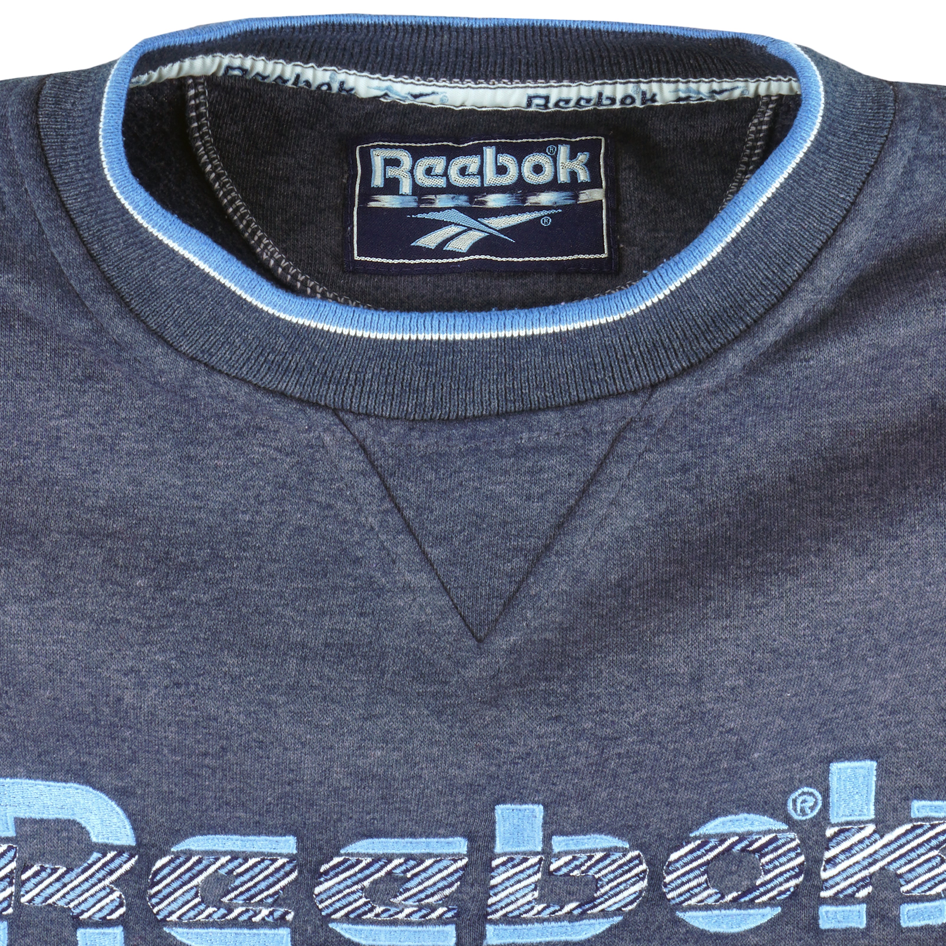 Reebok - Grey Embroidered Big Logo Crew Neck Sweatshirt 1990s X-Large Vintage Retro