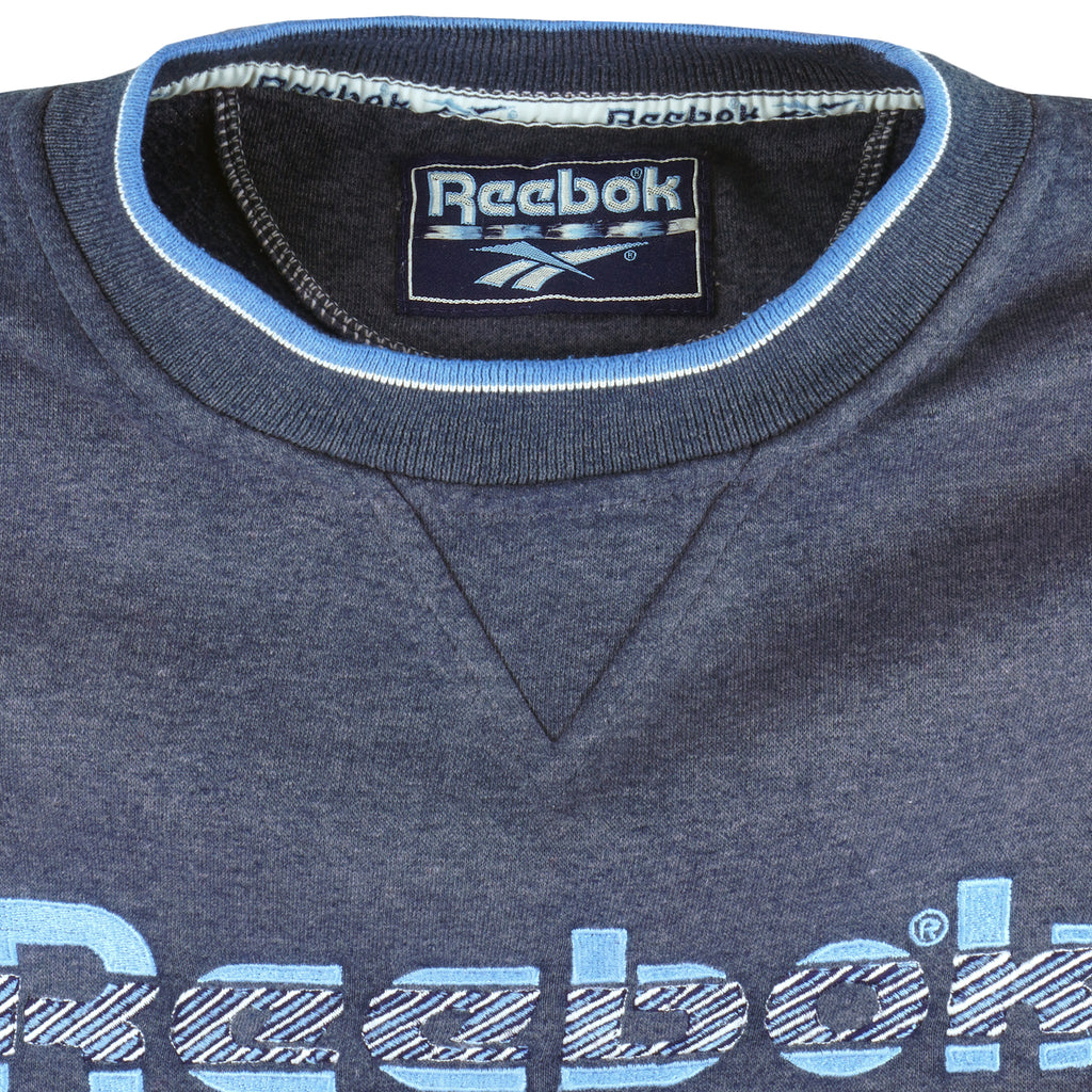 Reebok - Grey Embroidered Big Logo Crew Neck Sweatshirt 1990s X-Large Vintage Retro