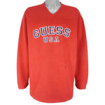 Guess - Red USA V-Neck Sweatshirt 1990s X-Large