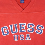 Guess - Red USA V-Neck Sweatshirt 1990s Medium Vintage Retro
