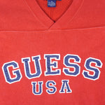 Guess - Red USA V-Neck Sweatshirt 1990s Medium Vintage Retro